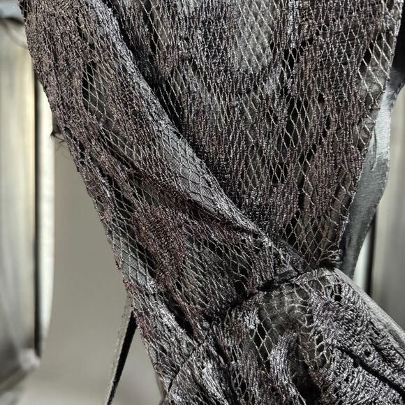 Wednesday Addams Gothic Prom Dress Black Lace 80s Vintage Nuance Ruched Size 11 - Picture 12 of 15